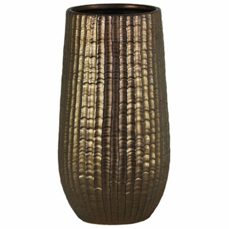 URBAN TRENDS COLLECTION Stoneware Cylindrical Vase with Engraved Lattice Zigzag, Bronze - Large 11435
